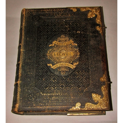 215 - Seven of Victorian family bibles, all with black bindings, some with clasps