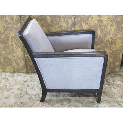 2366 - A pair of Art Deco style drawing room chairs with ebonised frames and upholstered finish