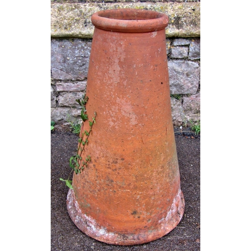 2065 - A old weathered traditional conical shaped rhubarb forcer, 65cm high