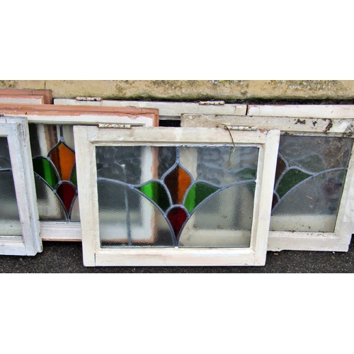 2099 - Nine reclaimed 1930s painted pine framed casement windows with glazed leaded light panels, 51cm x 39... 