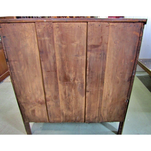 2289 - Mid-19th century mahogany chest of three long and two short drawers on swept supports, 102cm wide