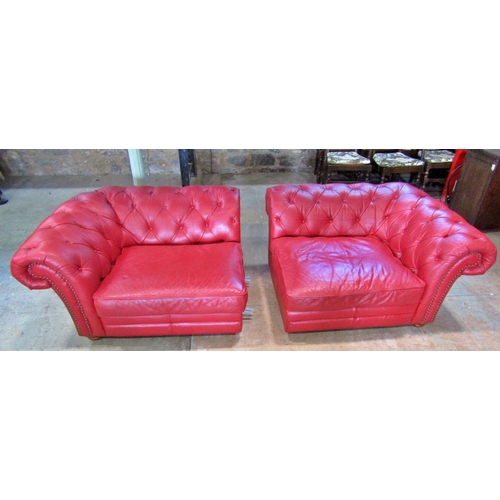 2344 - A Victorian style Chesterfield sofa with button finish, upholstered in a red leather colourway, 240 ... 