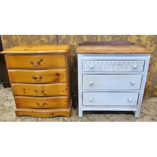 2368 - A pine chest of four long drawers with serpentine outline and a further chest of three drawers parti... 