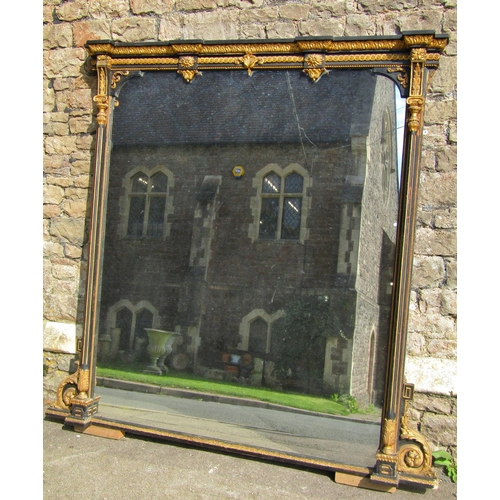 2399 - A very large Victorian overmantle mirror, the decorative frame with original black and gilt paintwor... 