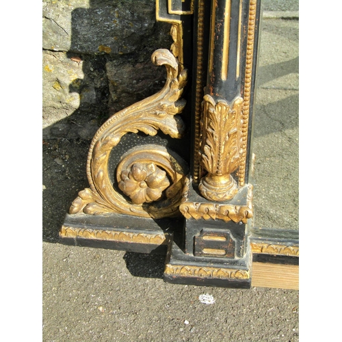 2399 - A very large Victorian overmantle mirror, the decorative frame with original black and gilt paintwor... 