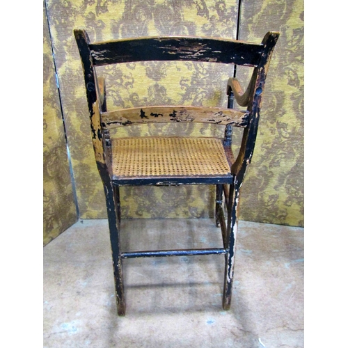 2176 - A Regency stained beechwood curved bar back lightweight open elbow chair with scrolled arms over a c... 