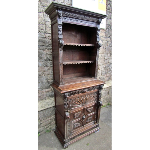 2207 - A mid 19th century continental pier cabinet the lower section enclosed by carved and panelled door w... 