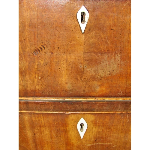 2250 - A Regency mahogany bow fronted chest of three long and two short drawers with embossed brass plate h... 