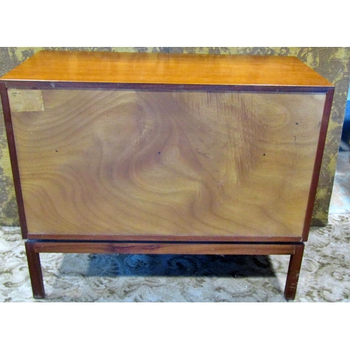 2256 - A mid century teak side cabinet enclosed by two panelled doors with cutlery tray within 90 cm wide