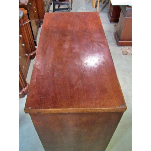 2289 - Mid-19th century mahogany chest of three long and two short drawers on swept supports, 102cm wide