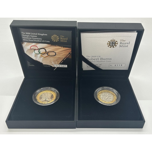 1818 - Royal mint proof 2008 Olympic Games silver £2 Charles Darwin, 2009 silver £2 2009 Robert Burns Piedf... 