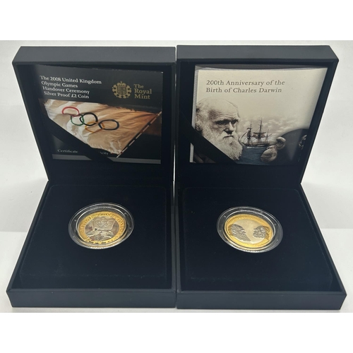 1818 - Royal mint proof 2008 Olympic Games silver £2 Charles Darwin, 2009 silver £2 2009 Robert Burns Piedf... 