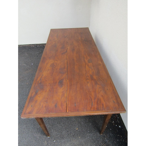 2514 - A provincial farmhouse kitchen table, principally in oak on slender square tapered supports with cen... 