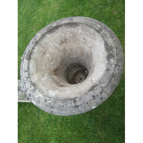 2083 - A pair of good quality weathered cast composition stone Campana shaped garden urns with flared rims ... 