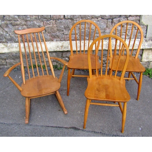 2245 - Three Ercol hoop back kitchen chairs with elm seats and turned supports together with a further Erco... 