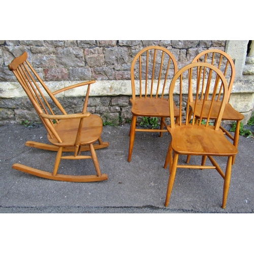 2245 - Three Ercol hoop back kitchen chairs with elm seats and turned supports together with a further Erco... 