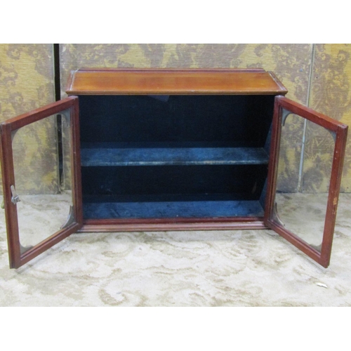 2290 - A small Edwardian mahogany wall mounted display cabinet enclosed by two glazed panelled doors, 54cm ... 