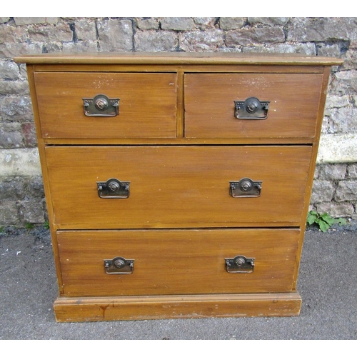 2376 - A late Victorian pine chest of two long and two short drawers with original painted finish, 92cm wid... 