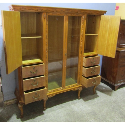 2441 - A walnut and burr walnut dining room suite, the D end table raised on cabriole supports, together wi... 