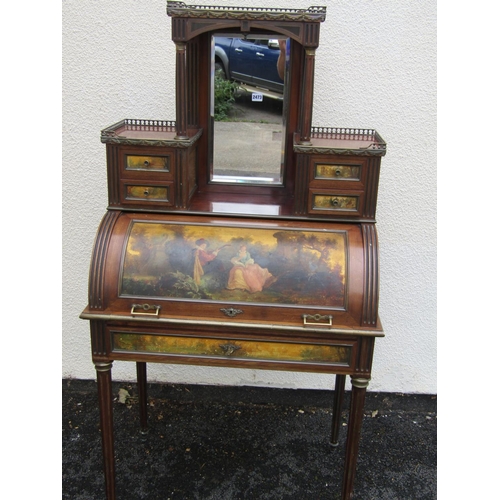 2473 - A late 19th century French ladies cylinder top bureau enclosing a fitted interior, raised back with ... 