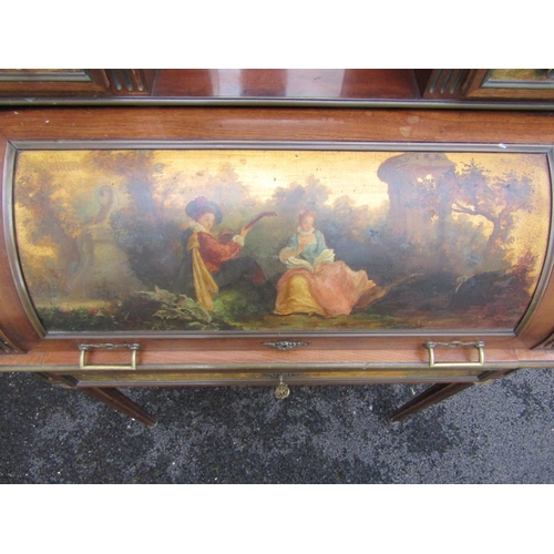 2473 - A late 19th century French ladies cylinder top bureau enclosing a fitted interior, raised back with ... 