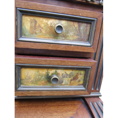 2473 - A late 19th century French ladies cylinder top bureau enclosing a fitted interior, raised back with ... 