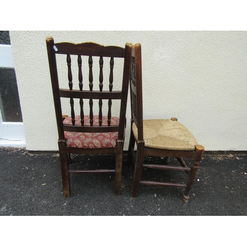 2507 - A set of six spindle back dining chairs (four with rush seats) together with a further set of six 19... 