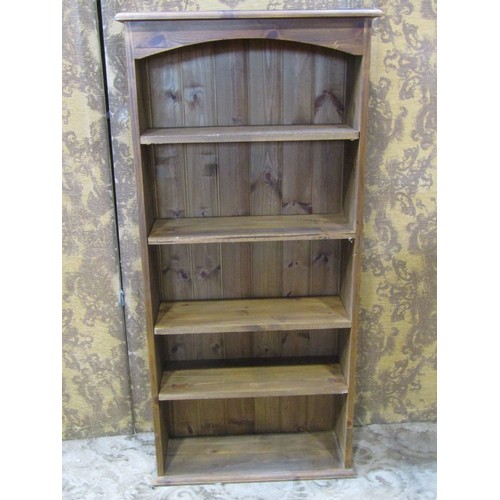 2435 - A rustic stripped pine floorstanding open bookcase with fixed shelves, 84 cm x 20 cm deep x 176 cm h... 