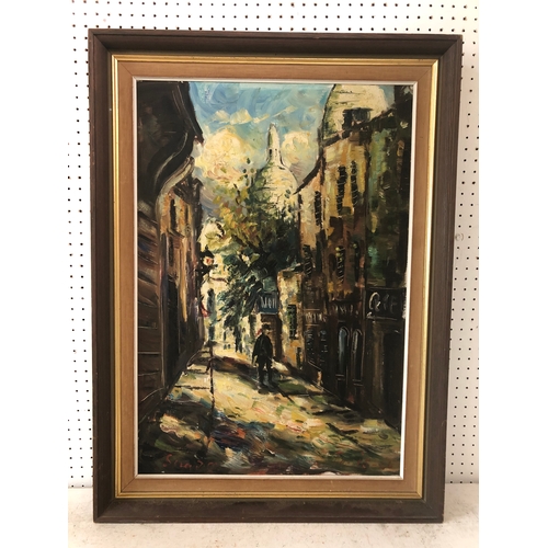 60 - Mid 20th century Paris street scene, oil on canvas, indistinctly signed lower left, 47 x 67.5 cm, fr... 