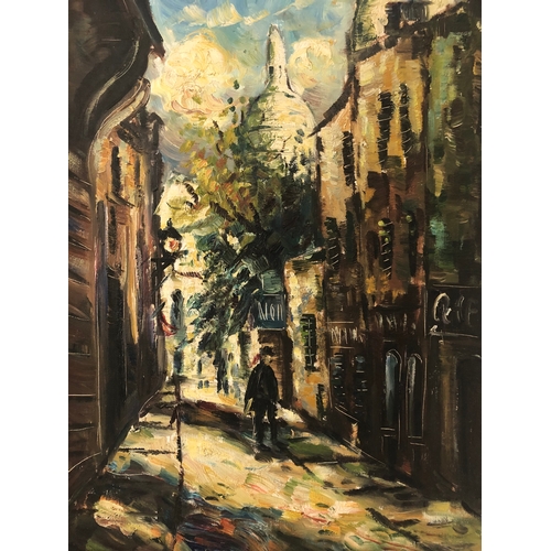 60 - Mid 20th century Paris street scene, oil on canvas, indistinctly signed lower left, 47 x 67.5 cm, fr... 