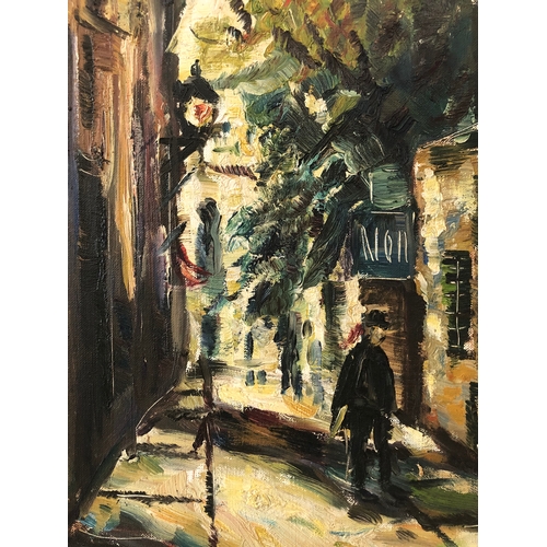 60 - Mid 20th century Paris street scene, oil on canvas, indistinctly signed lower left, 47 x 67.5 cm, fr... 