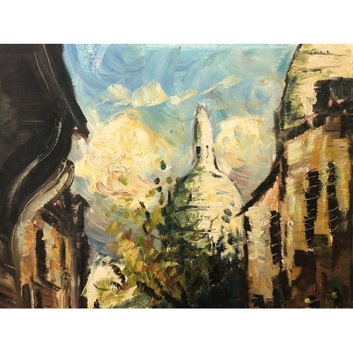 60 - Mid 20th century Paris street scene, oil on canvas, indistinctly signed lower left, 47 x 67.5 cm, fr... 