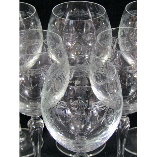 1232 - Six Victorian style etched wine glasses, an elegant Regency style claret jug and six Waterford cut f... 