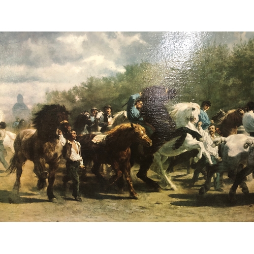 64 - After Rosa Bonheur (1822-1899) - 'The Horse Fair', vintage print in colours on canvas, 89 x 43 cm, f... 