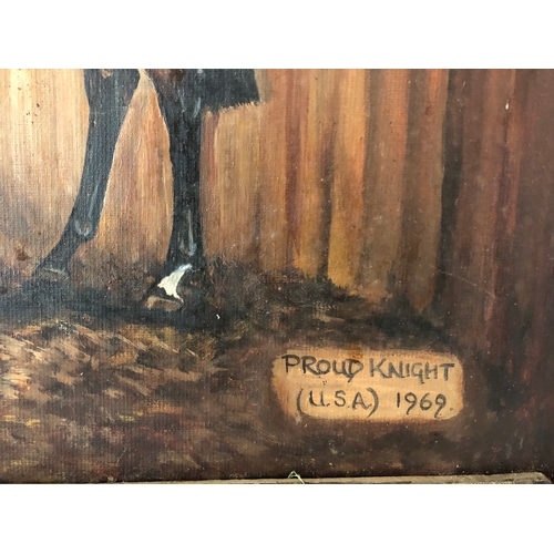 67 - Anthea Williams (20th Century) - 'Proud Knight (U.S.A.) 1969', oil on board, signed, titled and date... 