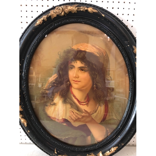 75 - Pair of oval framed portraits, late 19th century oleograph, 44.8 x 36.5 cm, in black painted frames ... 