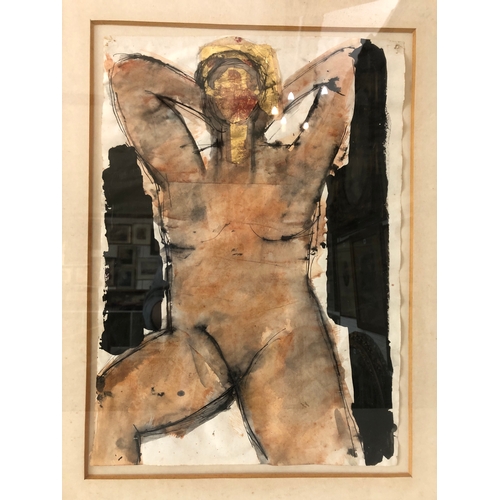 78 - John Emanuel (b.1930) - 'Figure with Black', ink, watercolour and gold foil on paper, artist's name ... 