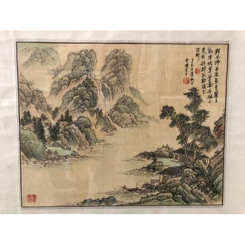 90 - 20th Century Chinese School - landscape scene with river and mountains, ink and watercolour on paper... 