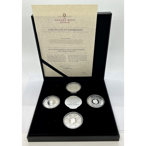 1829 - London mint - four piece silver crown set, 2015 QEII longest reigning Monarch silver portrait collec... 