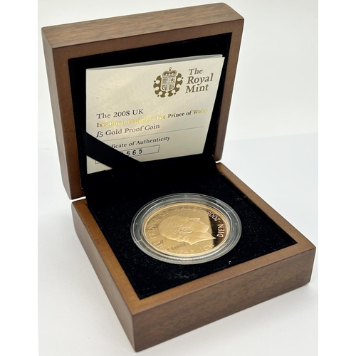 1831 - 2008 gold £5 proof coin - The Prince of Wales 60th Birthday Issue by the Royal Mint 565/1500 in besp... 