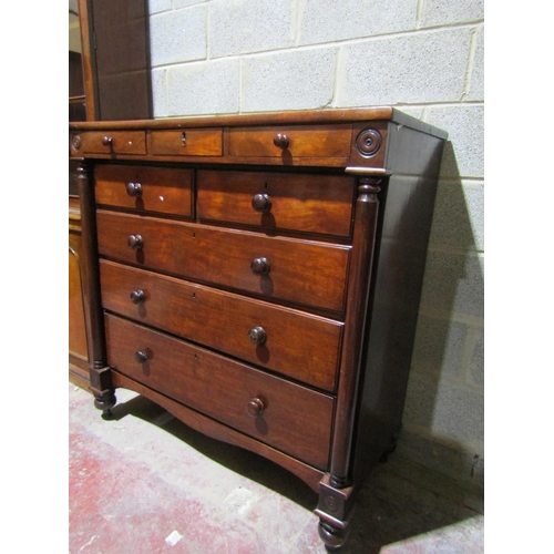 2455 - Victorian mahogany chest of three long and three short drawers with column supports, 124cm wide