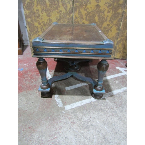 2461 - A pair of oak occasional tables raised on baluster supports, with carved detail and distressed paint... 