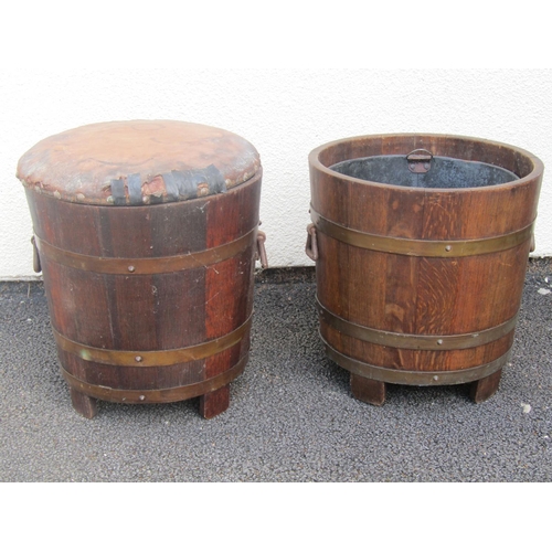 2499 - Two Lister oak coal tubs one with leather seat named Glenburn and Cambridge