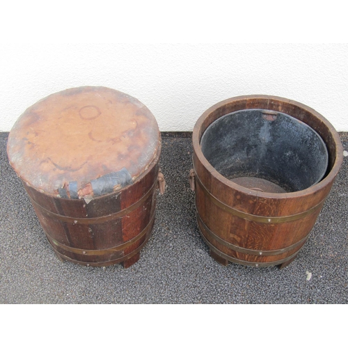 2499 - Two Lister oak coal tubs one with leather seat named Glenburn and Cambridge