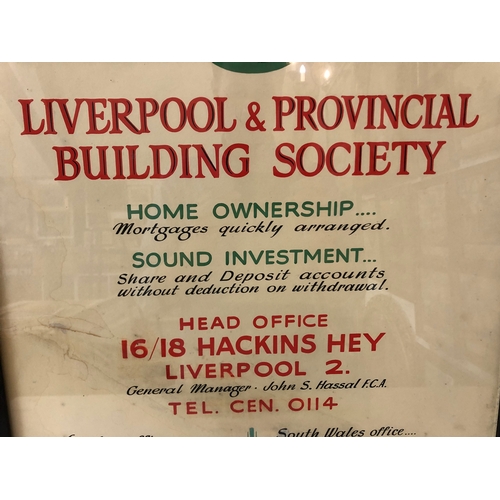 117 - Mid 20th Century Liverpool & Provincial Building Society Sign, hand painted on card/paper, establish... 