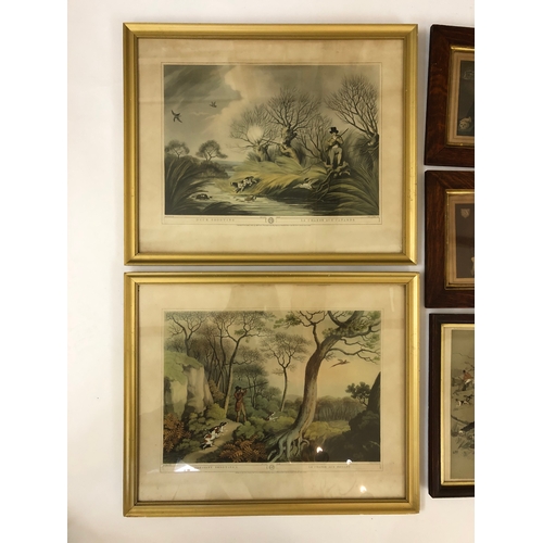 124 - Six framed 19th-20th century prints and a miniature portrait, to include: Pair of tinted stipple eng... 