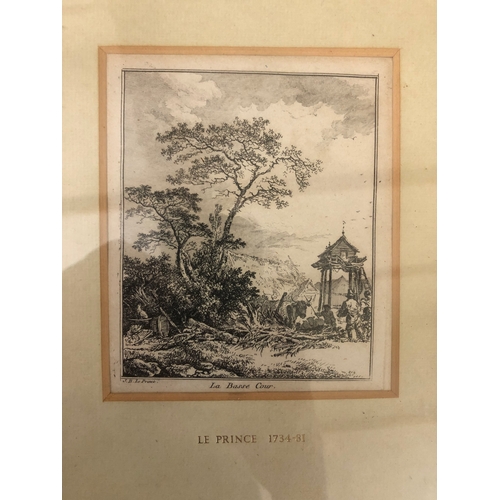 130 - After Jean-baptiste Le Prince (1734-1781) - Two etchings of landscape views with buildings, one titl... 