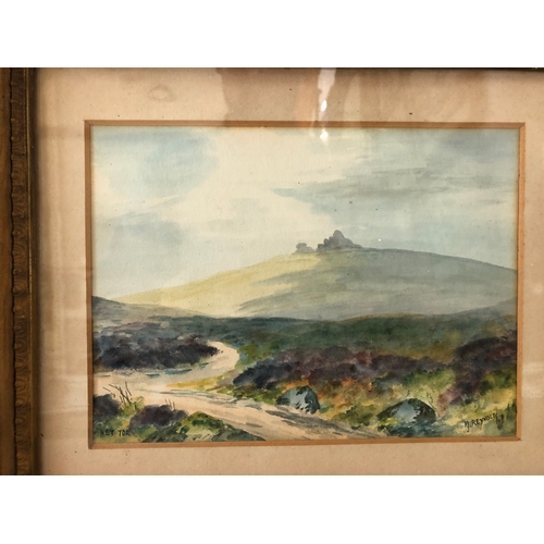 140 - Three 20th century watercolours to include: F. J. Reynolds - 'Hey Tor' (Haytor), signed and titled b... 