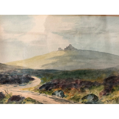 140 - Three 20th century watercolours to include: F. J. Reynolds - 'Hey Tor' (Haytor), signed and titled b... 