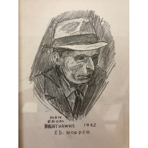 151 - After Edward Hopper (American, 1882-1967) - 'Man From Nighthawks', 20th century pencil study on card... 